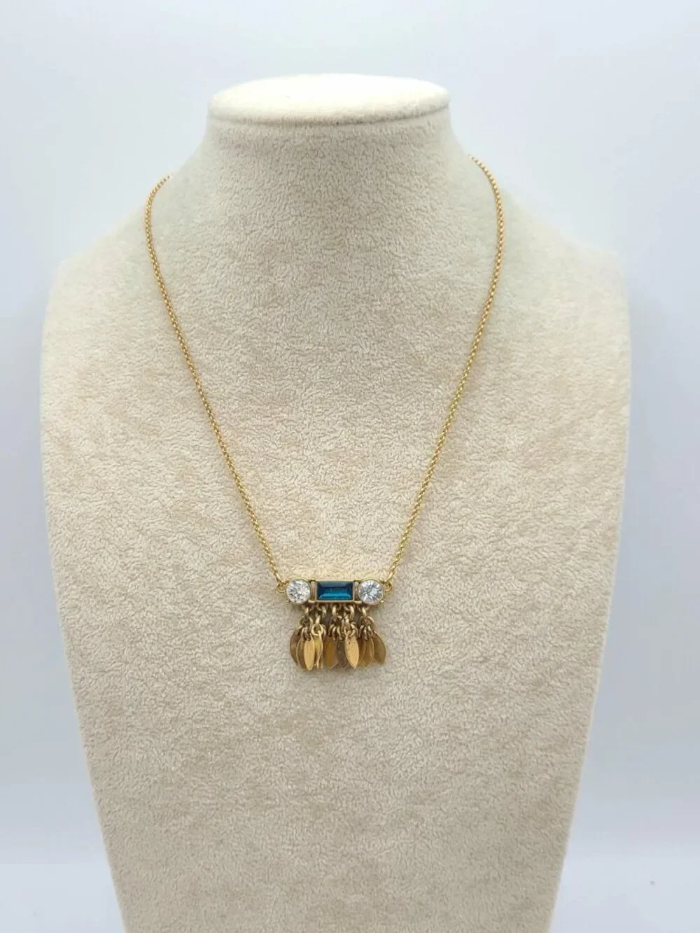 J Crew Delicate Gold Tone Green Clear Crystal Necklace
